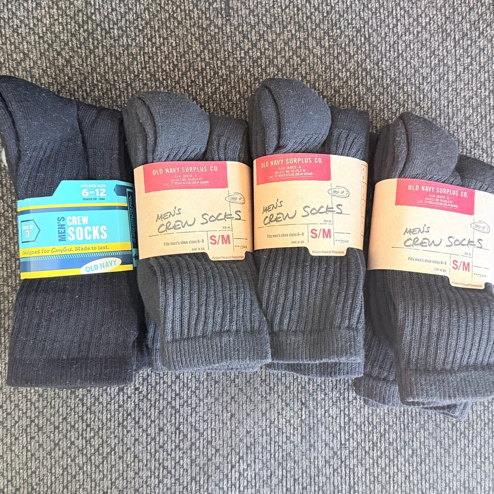 Old Navy Men's Black Crew Socks - size small - 12 pairs total